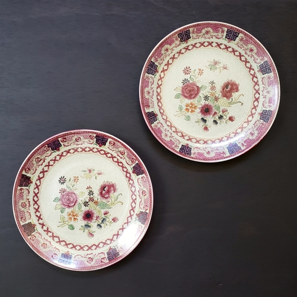 Vintage Toyo Asian Hand Painted Floral Plate Ornament Set